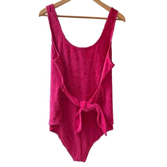 ModCloth Women's Hot Pink Burnout Terry Cloth Tank Bodysuit Attached Sash 2X - Picture 3 of 7